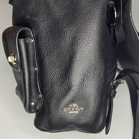 Coach Black Pebbled Leather Backpack Bag Large Turnlock  Adj straps 12" high - Picture 15 of 16